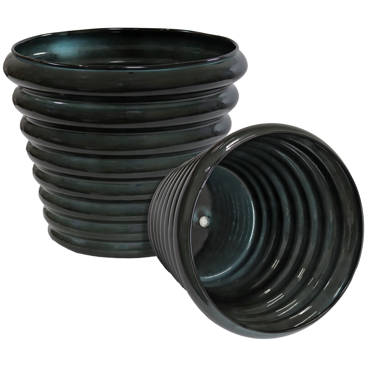 Sunnydaze Molly Metal Planter - 12.5 In - Juniper Glaze - Set Of 2